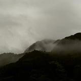 煙る山