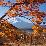 富士山と紅葉の額縁 – 河口湖にて