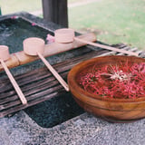 彼岸花と手水舎